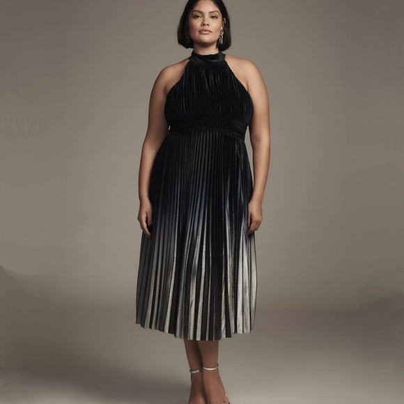 Anthropologie | Dresses | By Anthropologie Halter Pleated Velvet Midi ...